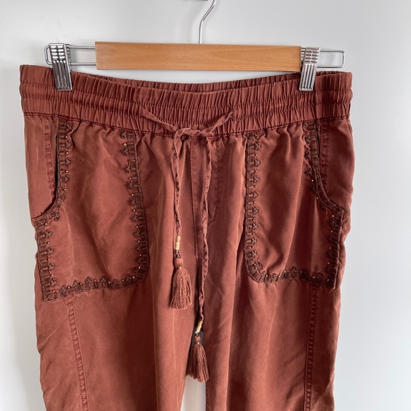 Hei Hei Anthropologie Embroidered pockets Brown Harem Jogger Boho Pants Size S - Picture 4 of 9